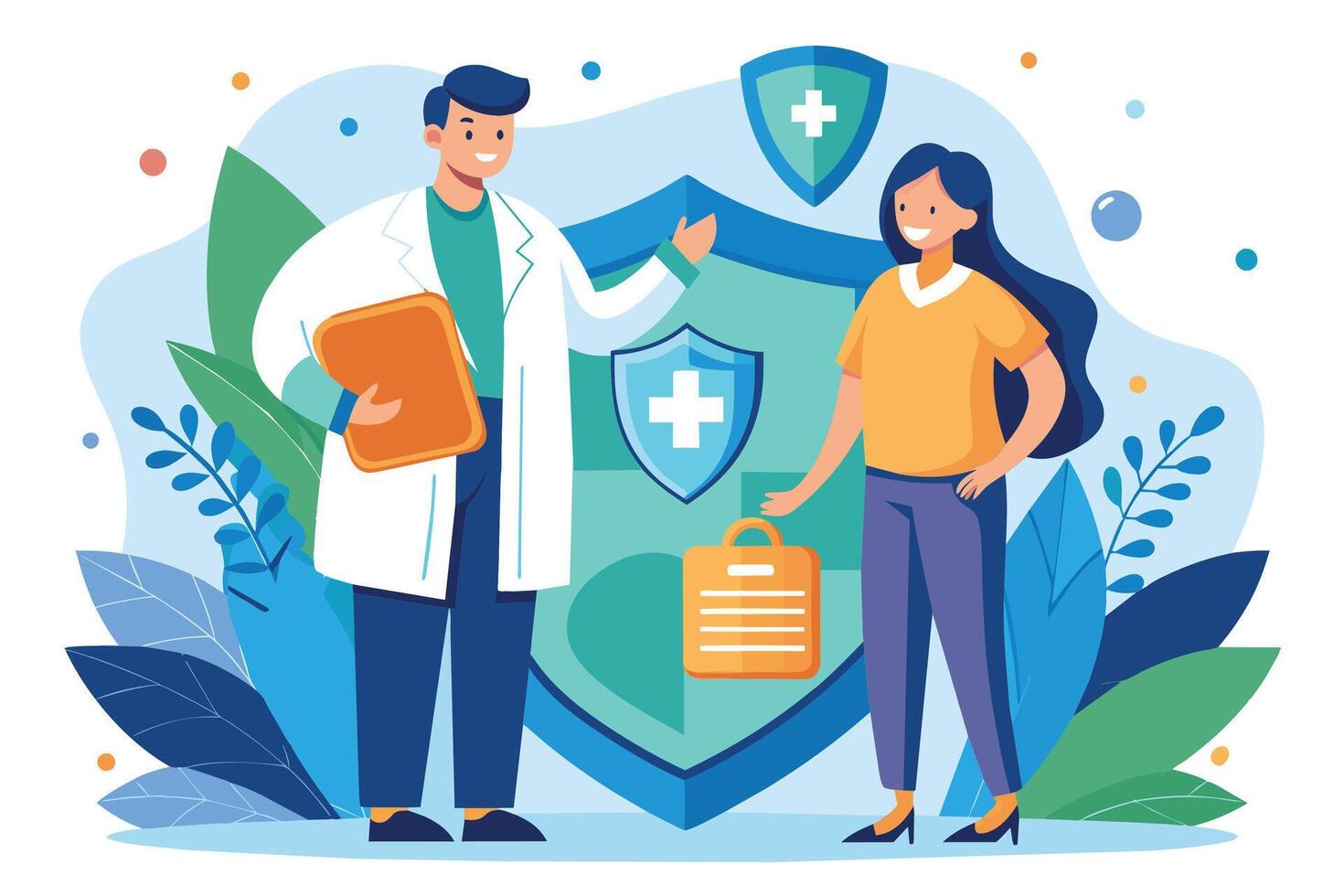 Smiling Doctor Discussing Health Insurance With Patient vector