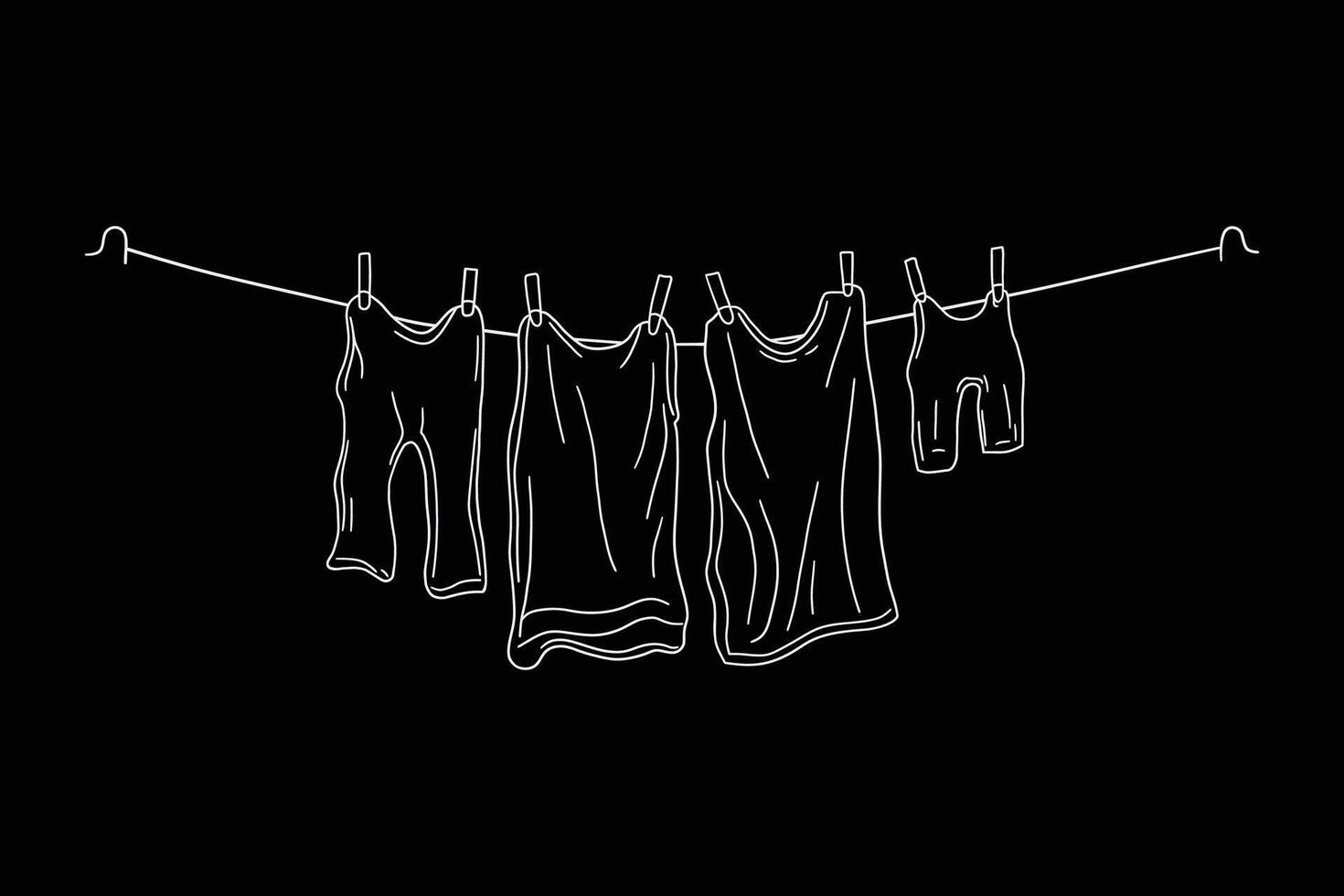 Clothesline with hanging clothes drying on rope in laundry room vector