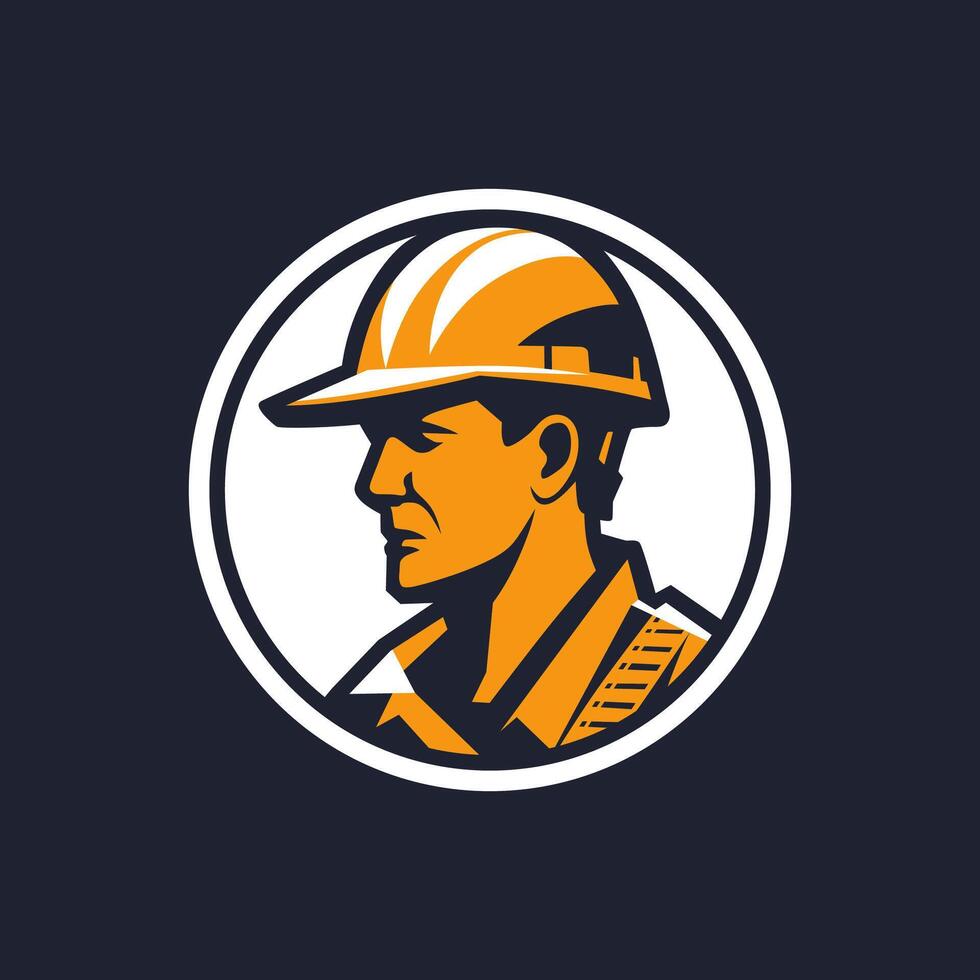 Construction worker wearing safety helmet logo vector