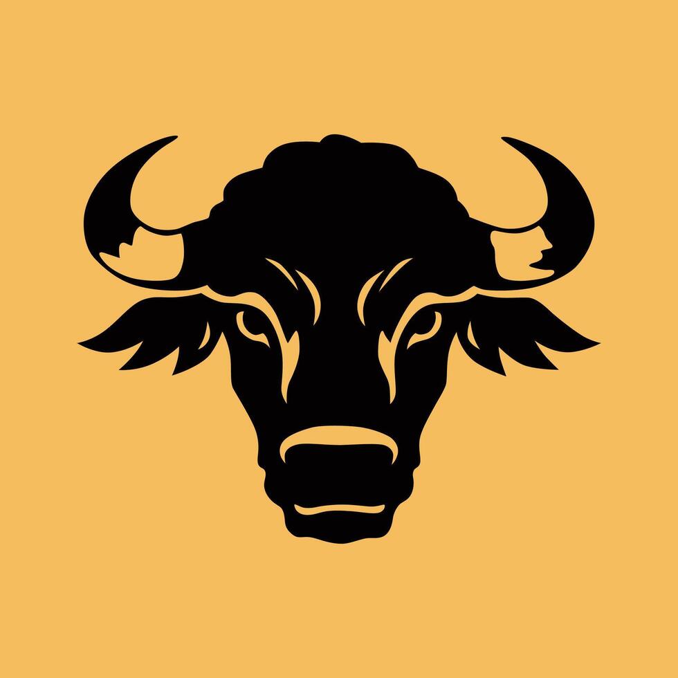 Black buffalo head silhouette on a yellow background, perfect for a strong and powerful brand vector
