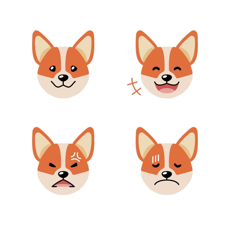 Set of character corgi dog faces showing different emotions vector