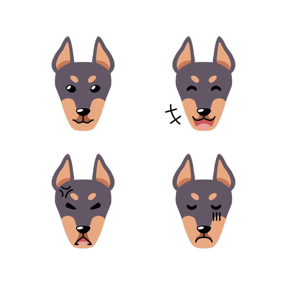 Set of character doberman dog faces showing different emotions vector