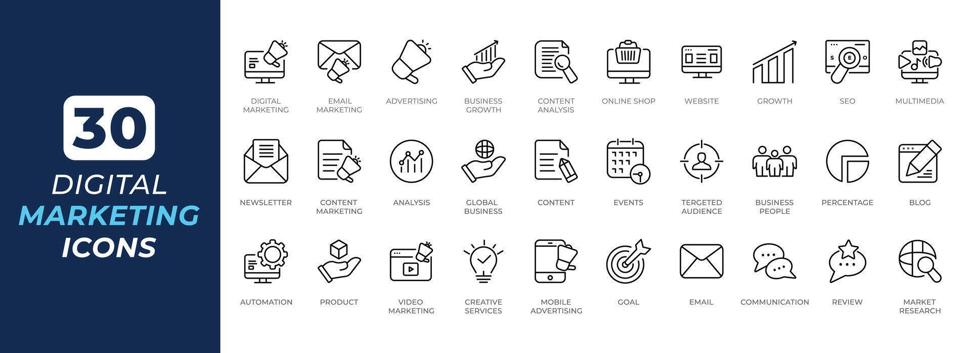 Set of Digital Marketing line icon illustration. collection of digital marketing icons vector