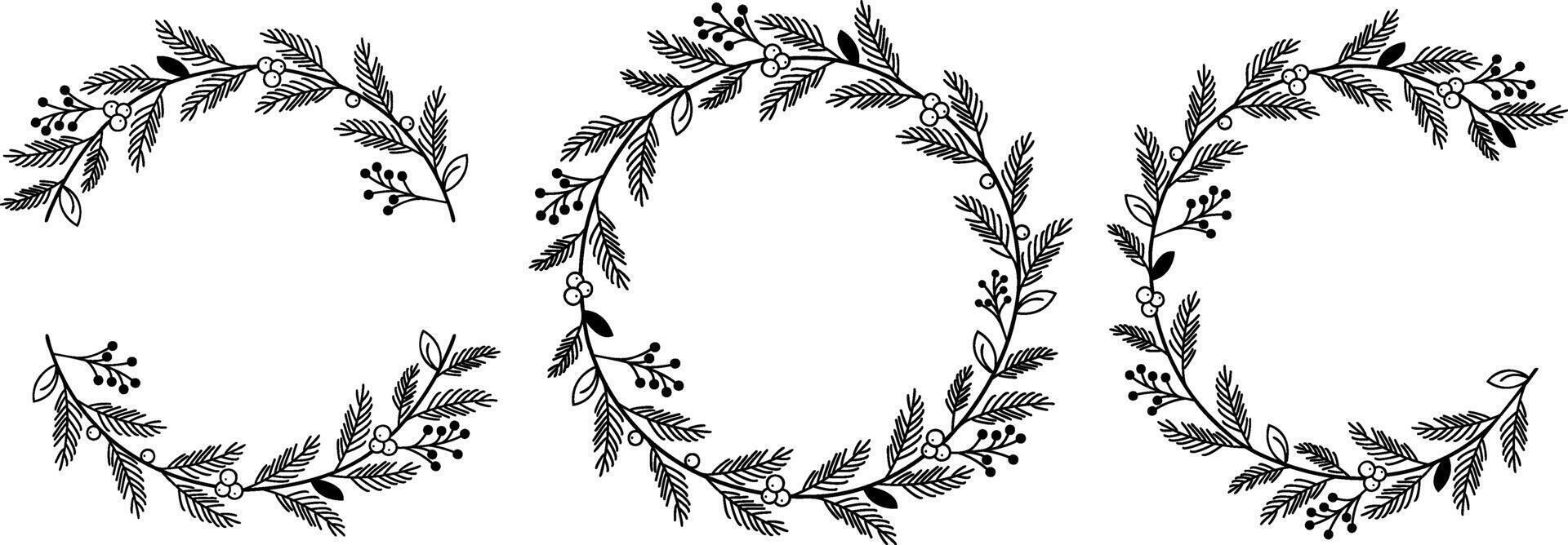 Collection of Beautifully Hand Drawn Laurel Wreaths Set. Heritage Floral Foliage. Botanical Emblem of Victory. Festive Decorative Wreaths. illustration vector