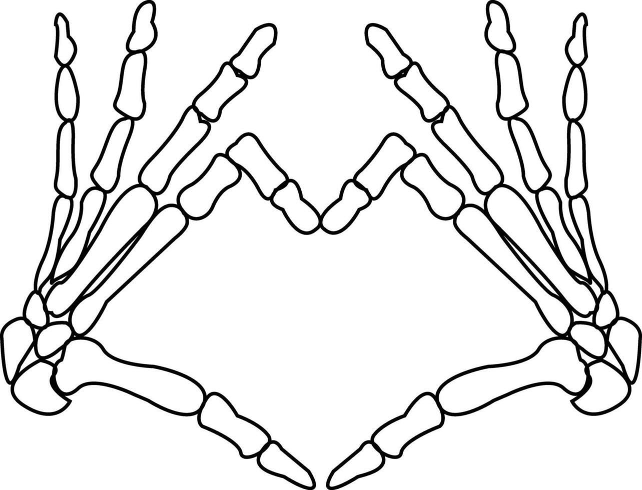 Isolated Skeleton Hand Illustration with Heart Sign. Detailed Scan for Anatomy Posters, Romantic Invitations, and Halloween Party Prints. illustration vector