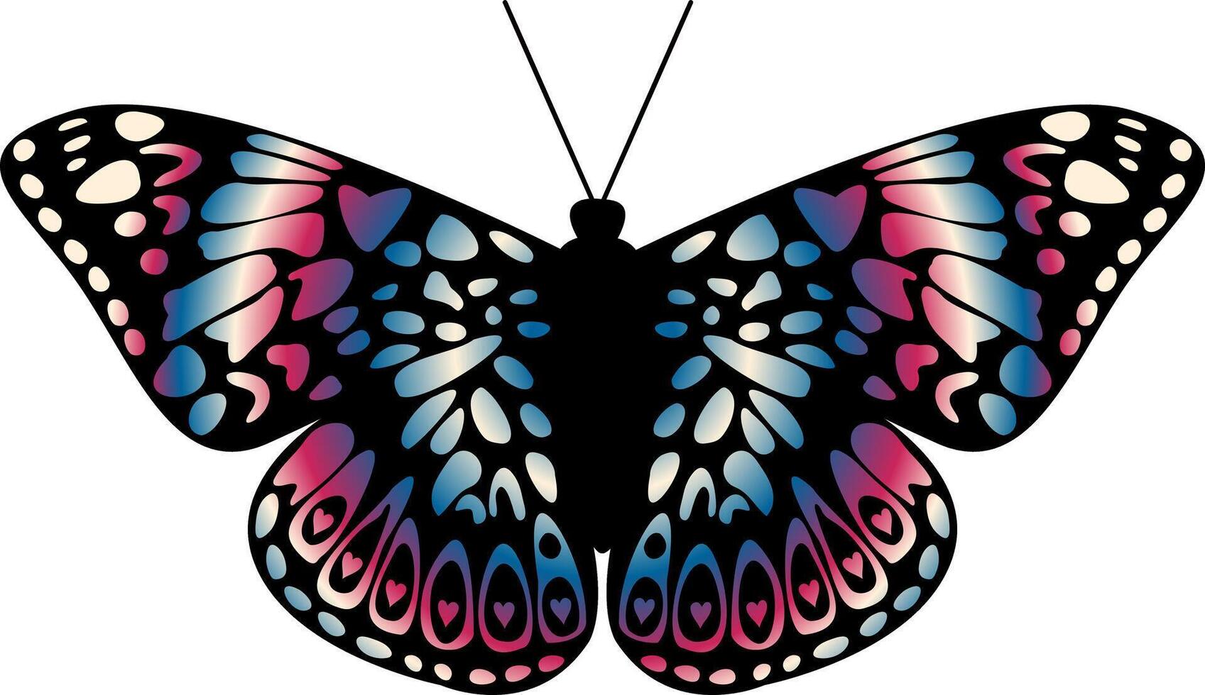 Intricate Colorful Gradient Butterfly Silhouette on a White Background. Nature Inspired, Wildlife, Symmetrical Design. Elegant Ornamental Wings. illustration vector