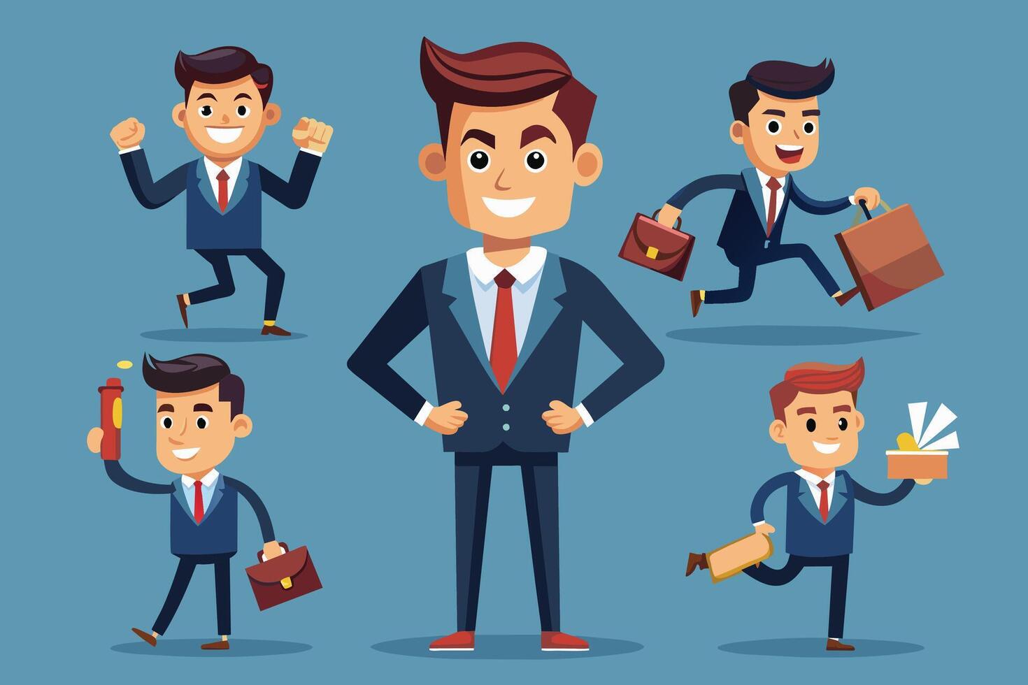 Confident Businessman Standing Tall Amidst Busy Colleagues vector
