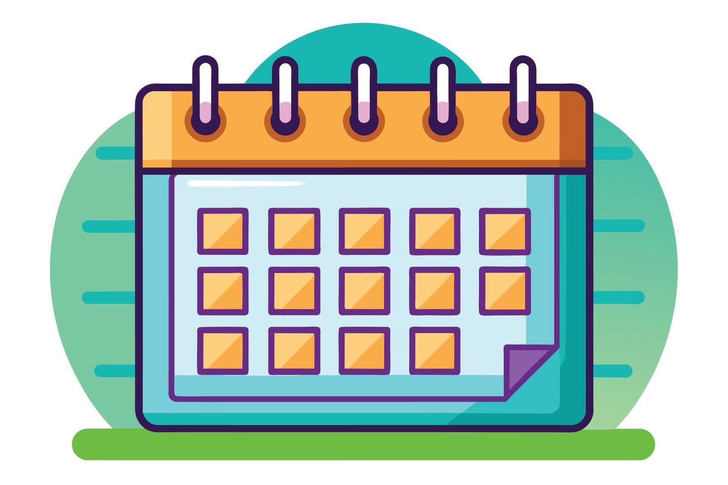 Illustrated Calendar With Green Background and Orange Squares vector