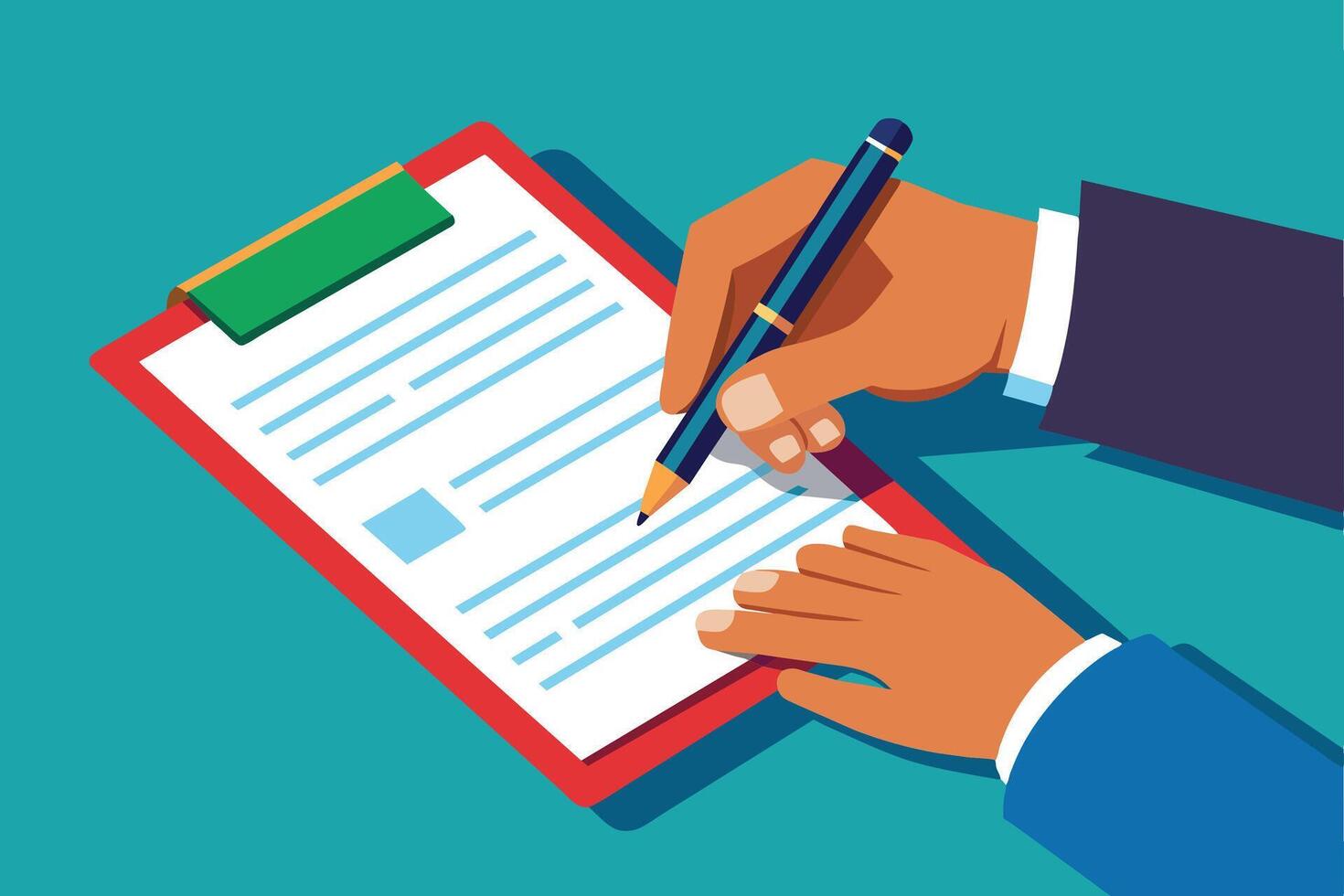 A Hand Signing A Document On A Clipboard vector