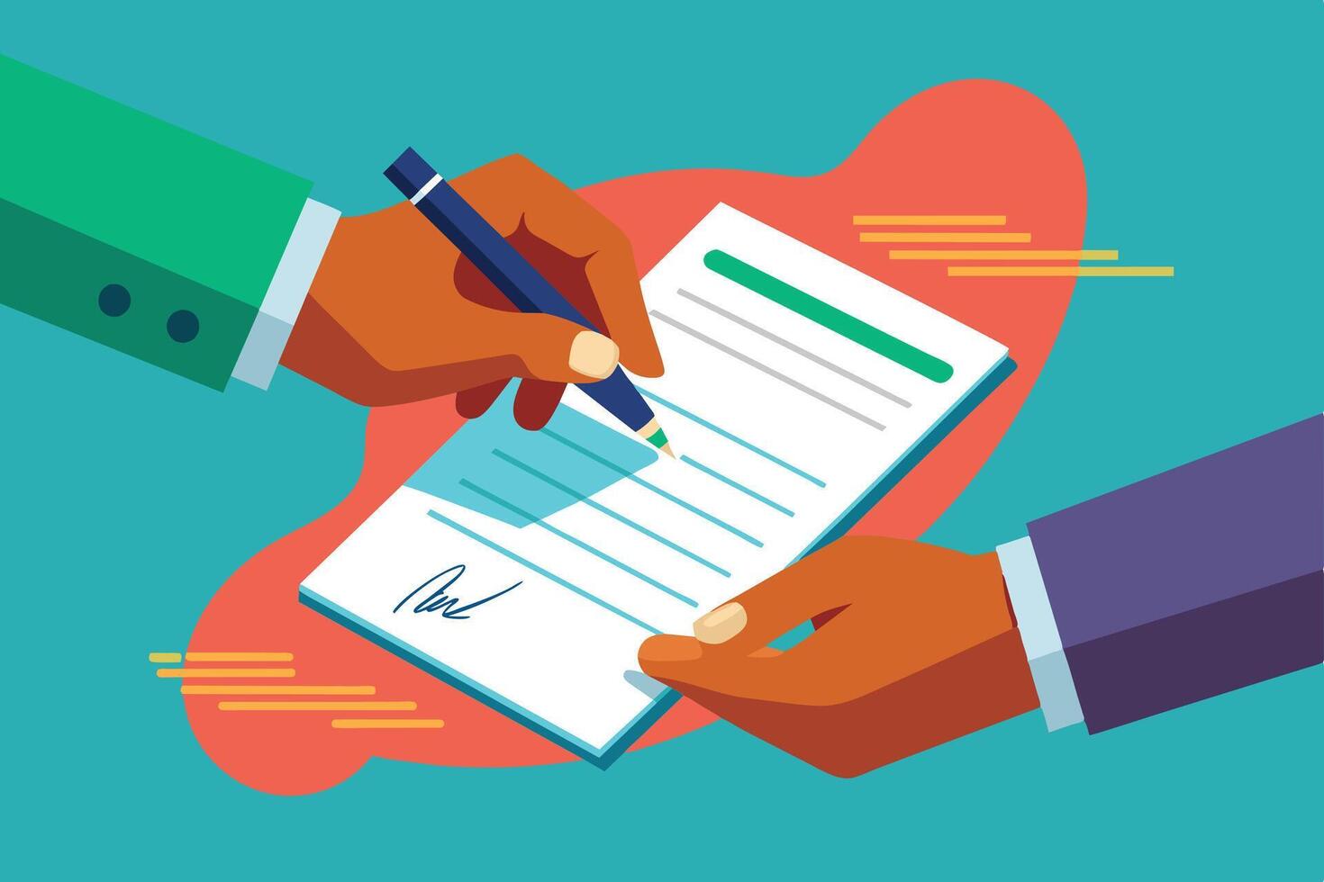 Hand Signing Document With Blue Pen on White Paper vector