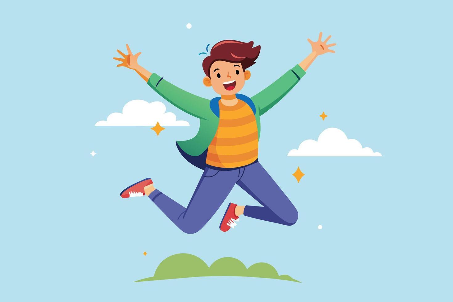 A Happy Young Man Jumping With Joy in the Sky vector