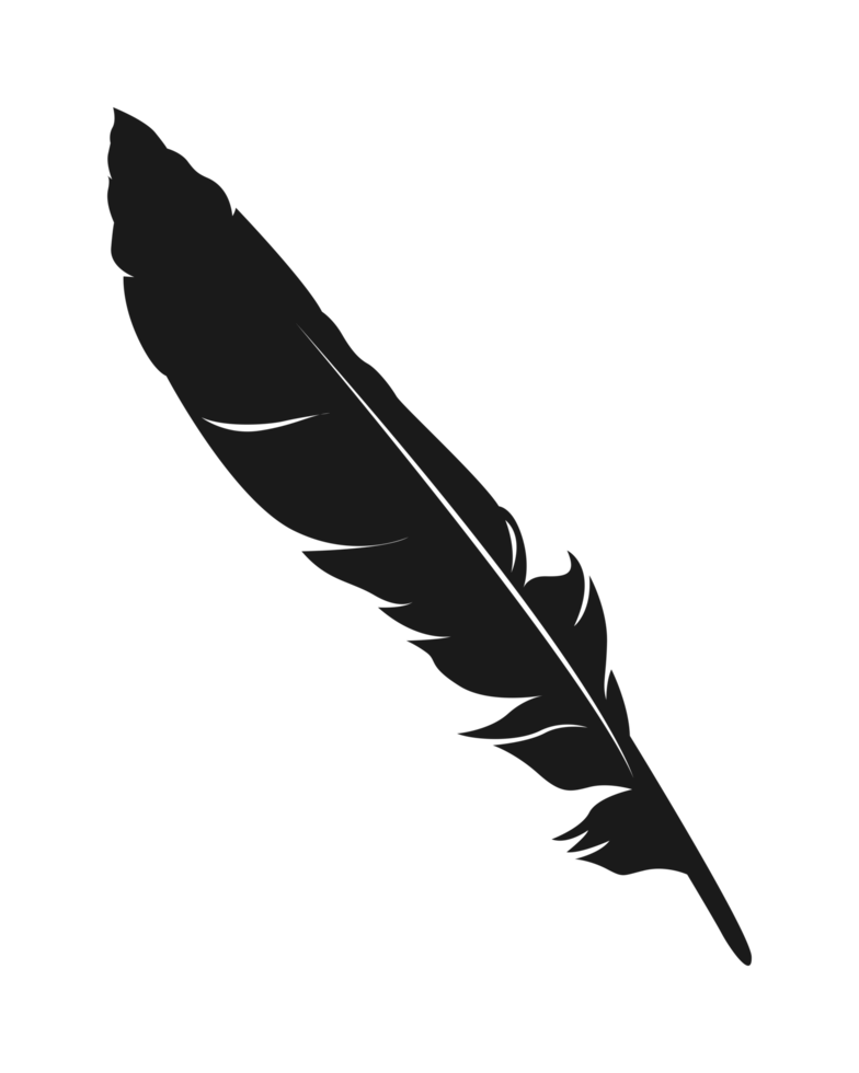 Silhouette of feathers, plume, quill. illustration. png