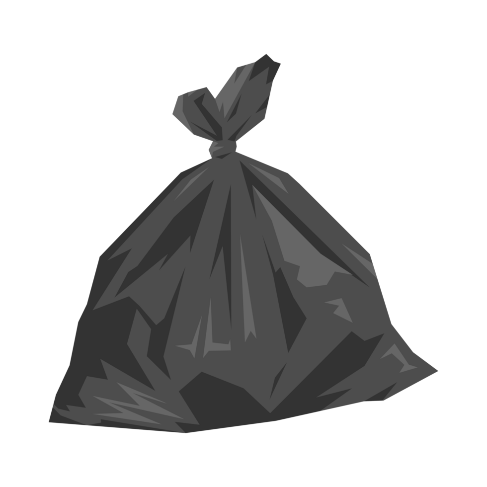 Black garbage bag. Full of rubbish. Illustration. png