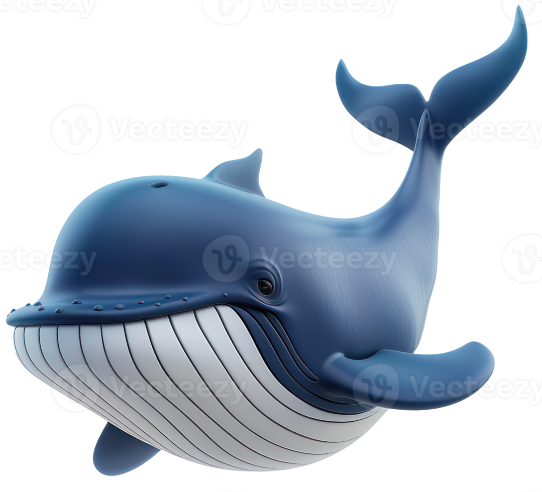 3D cartoon whale, deep blue, di-cut , isolated on background, perfect for marine-themed projects. Summer vacations and sea lifestyle concept png