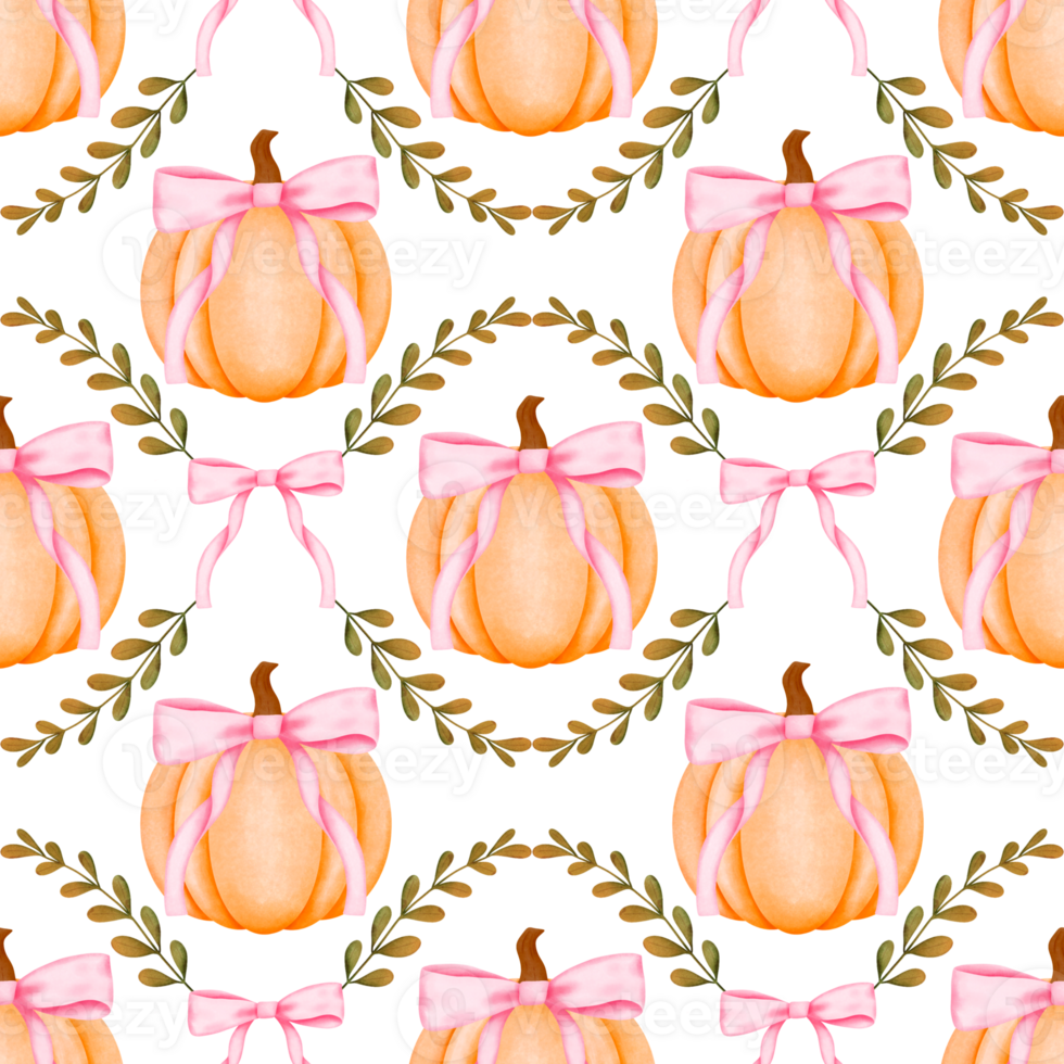 Pumpkin and pink coquette bow trellis seamless repeating pattern, Preppy grandmillennial fall digital paper background for fabric print png