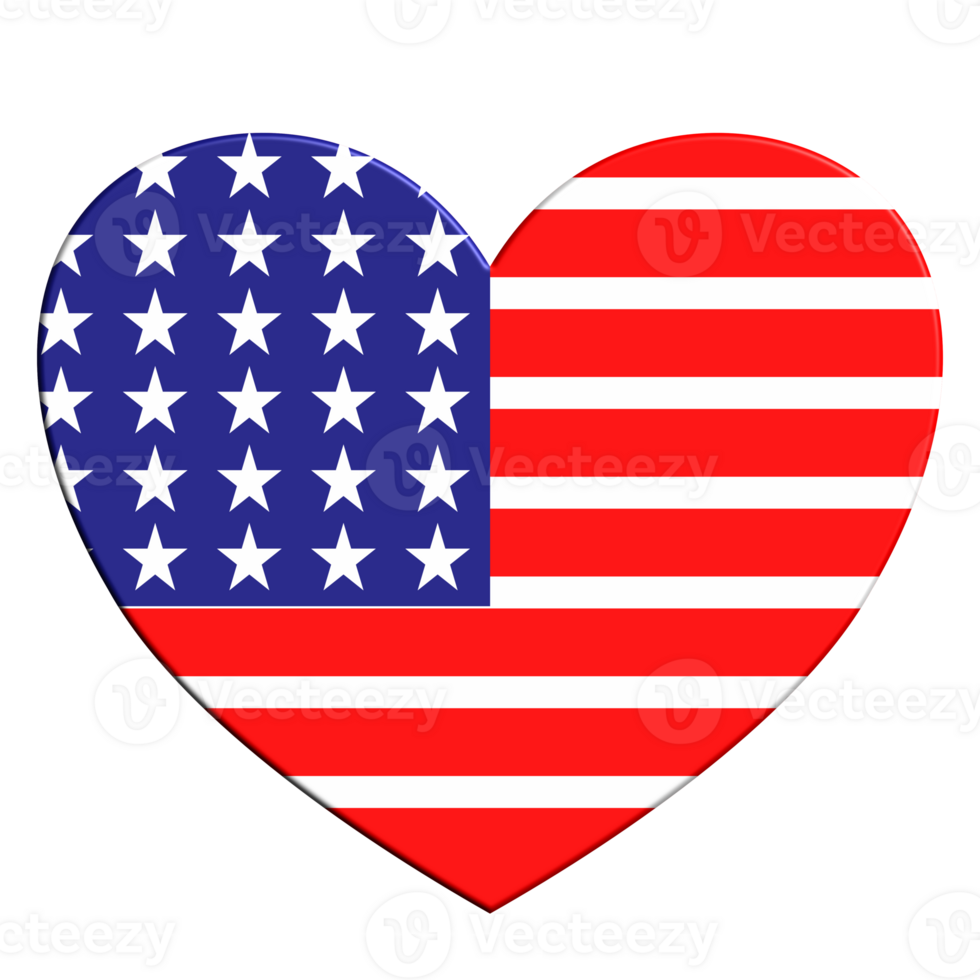 heart with colors and patterns of the American flag png