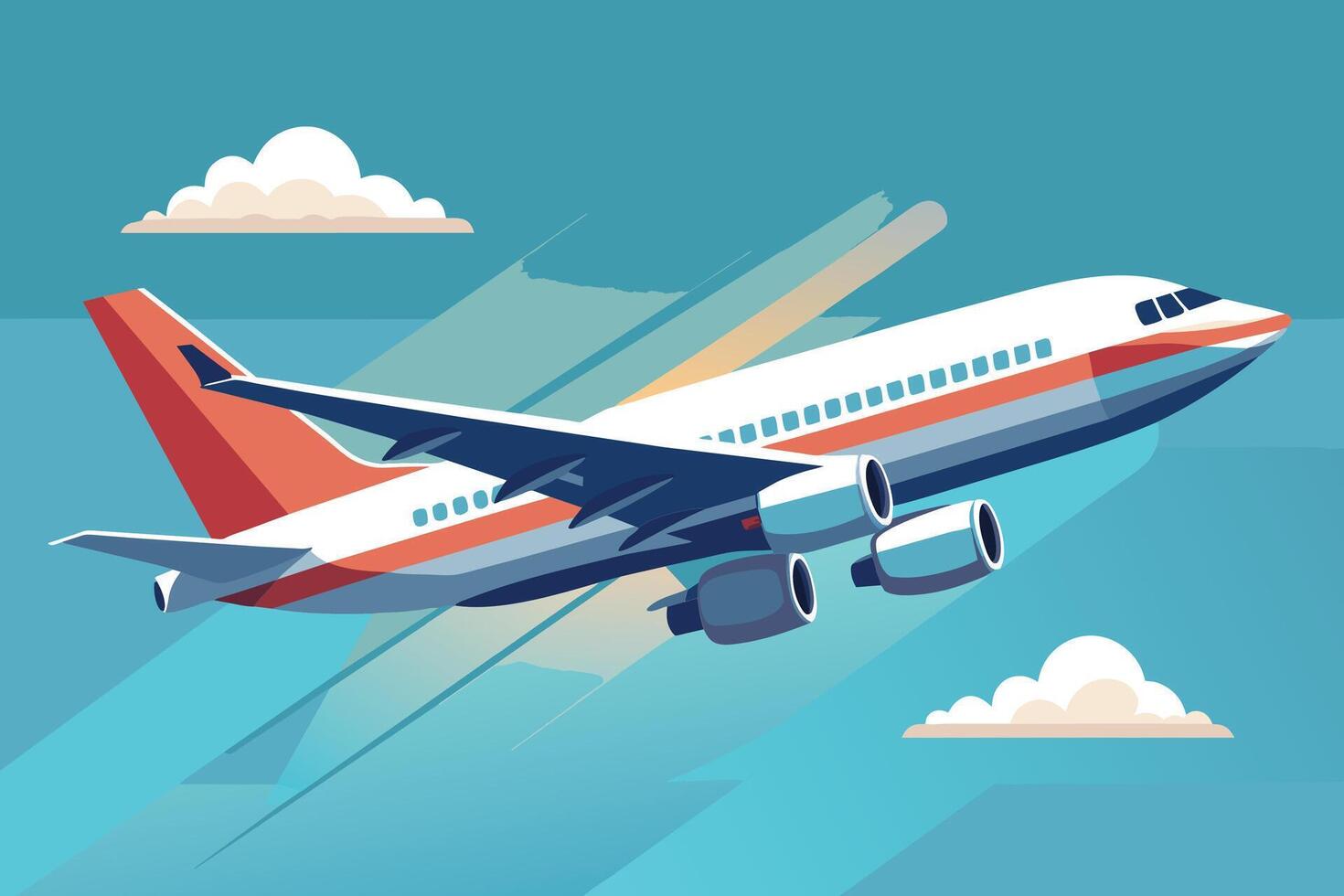 Commercial Airplane Flying Through Clouds During Daytime vector