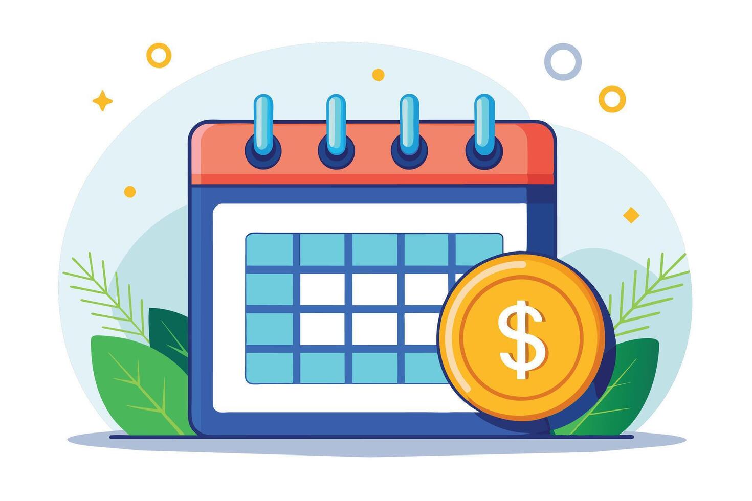 Illustrated Calendar With Dollar Coin for Financial Planning vector