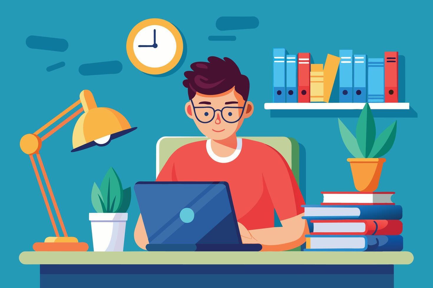 Man Working On Laptop At Desk In Home Office vector