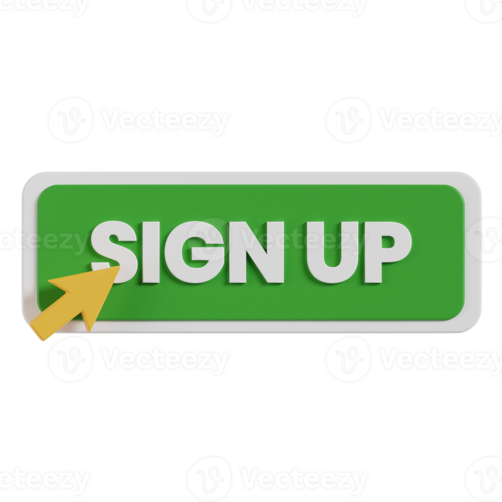 sign up button 3d icon. Sign Up 3D button with mouse pointer clicking png