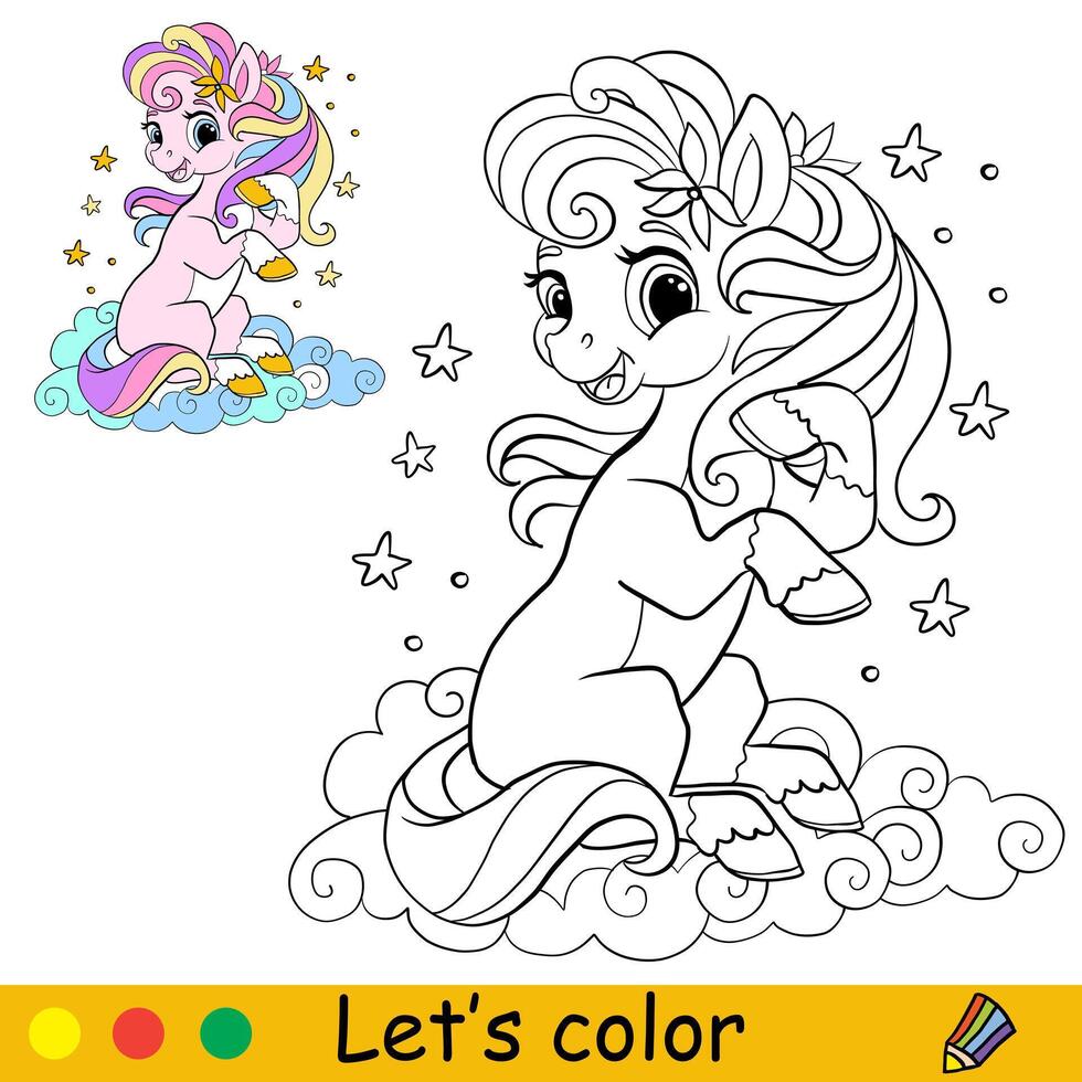 Coloring with color template cute pony vector