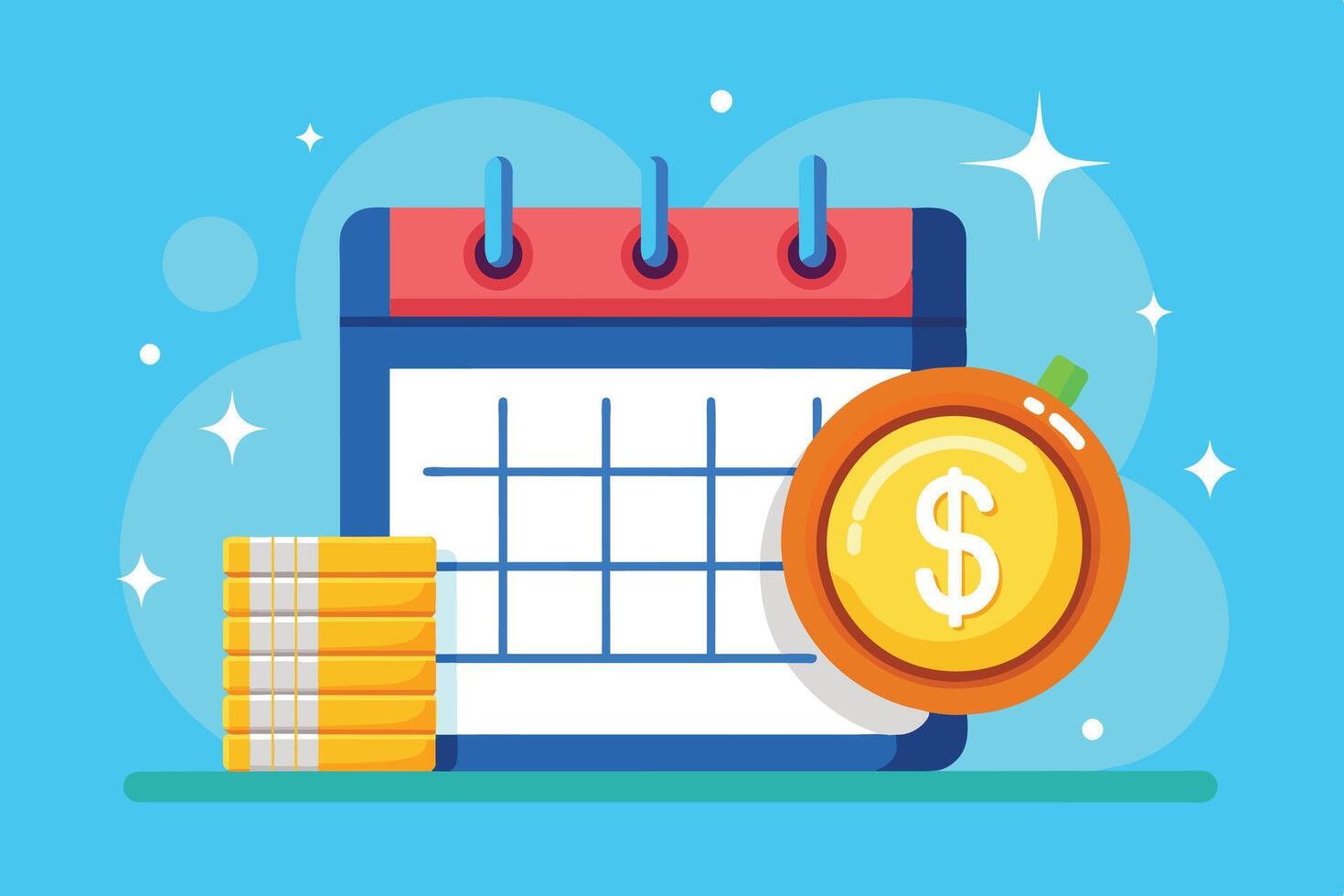 Calendar With Gold Coins and Stack of Money Illustration vector