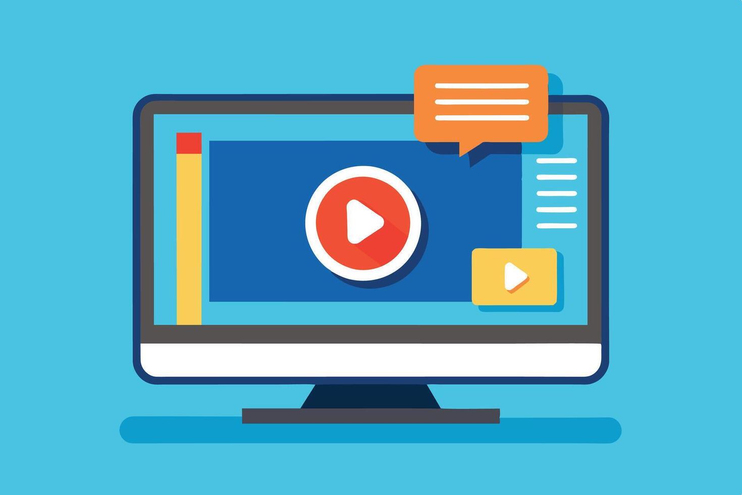 Computer Screen Displaying Player With Play Button and Message Icon vector