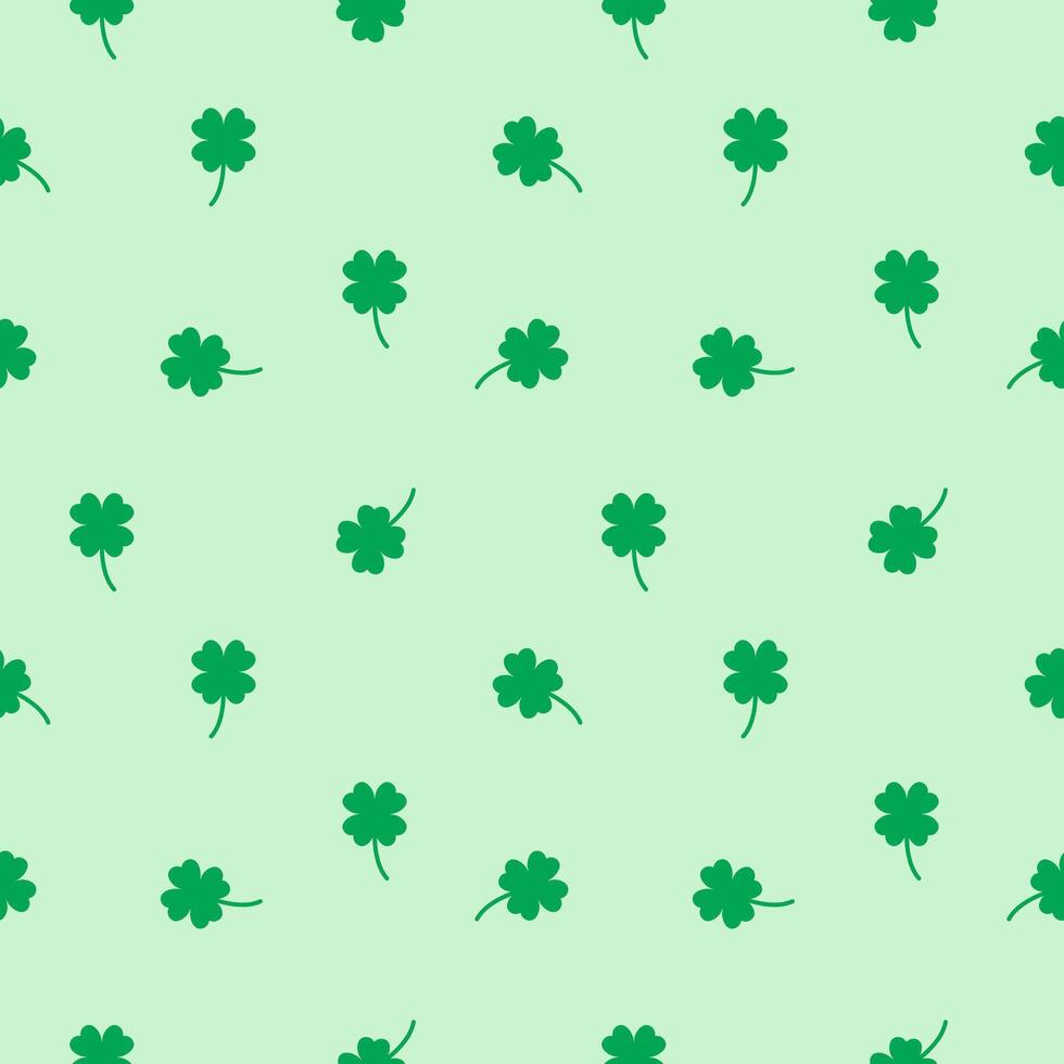 Lucky Four leaf green clovers seamless pattern, background texture vector