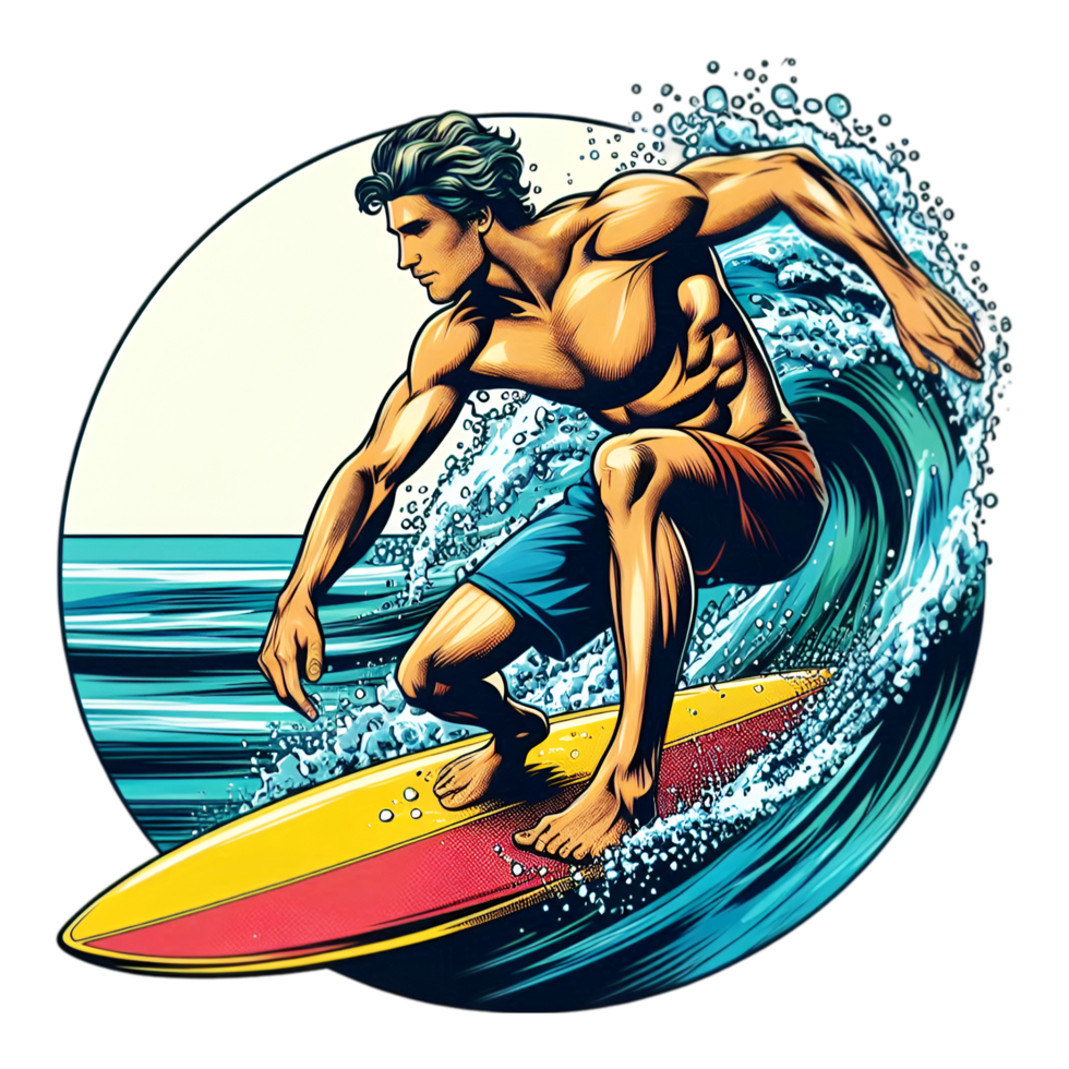 A man surfing a wave on a sunny day png