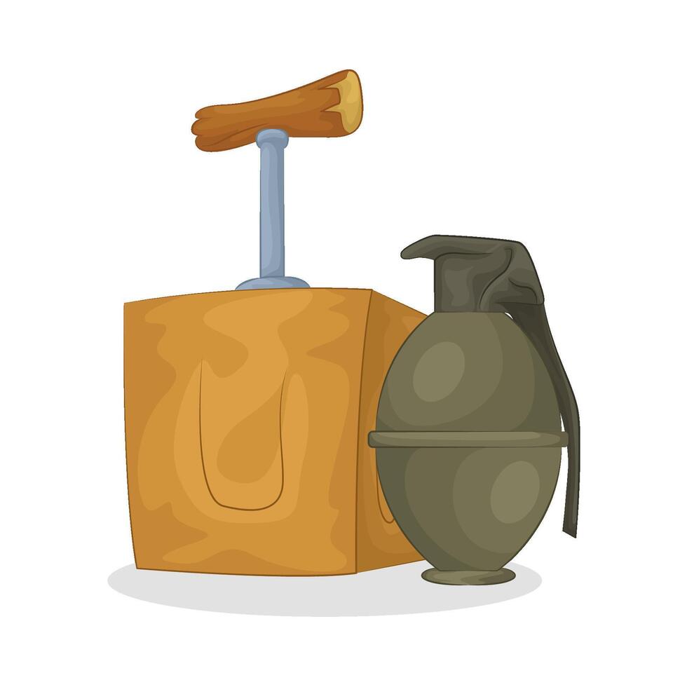 Illustration of bomb detonator box and grenade bomb vector