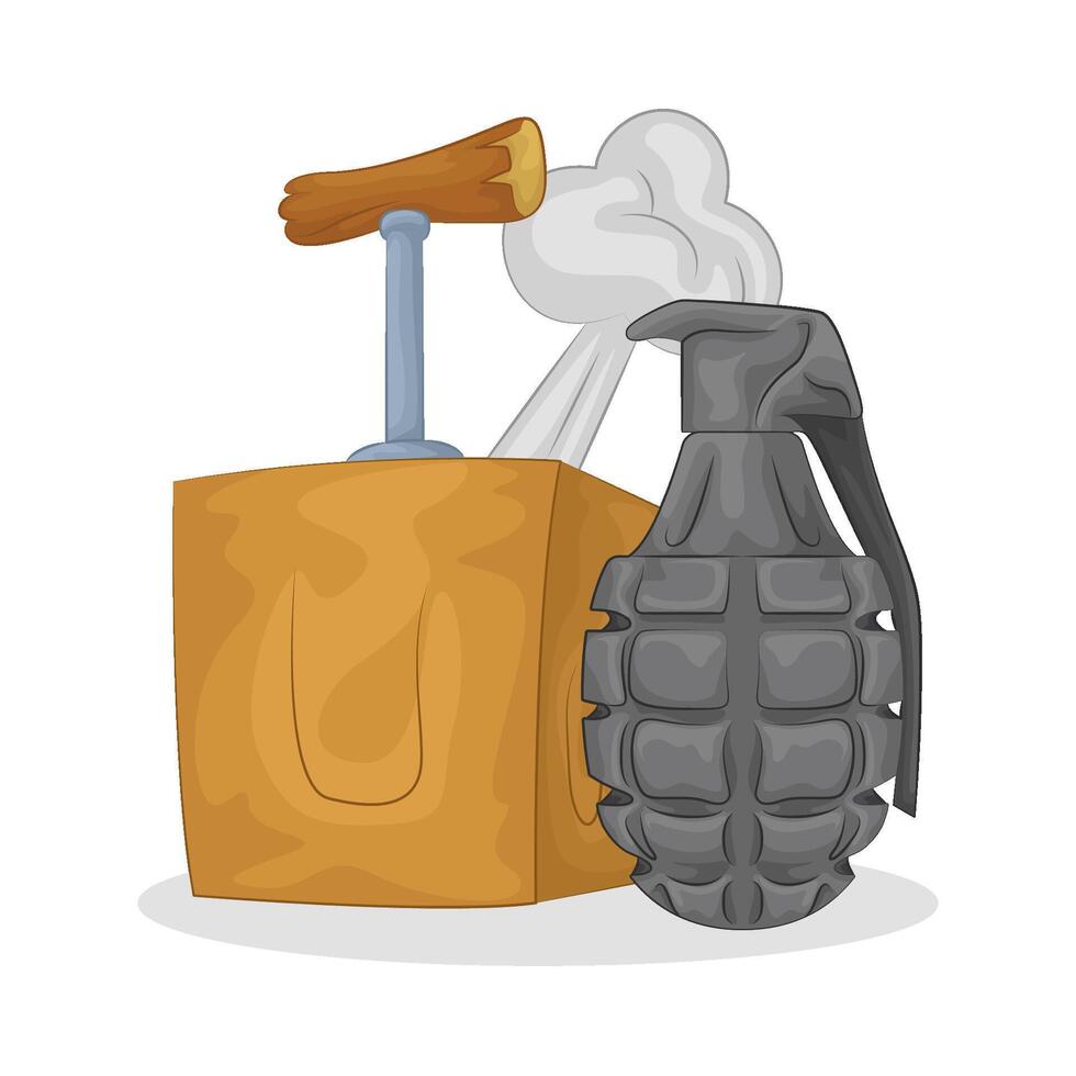 Illustration of bomb detonator box and grenade bomb vector
