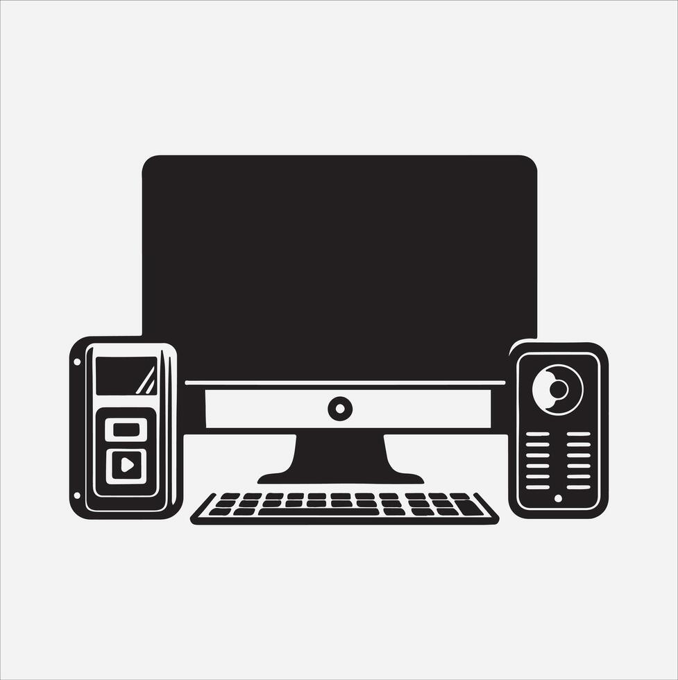 monitor icon silhouette on White Background vector