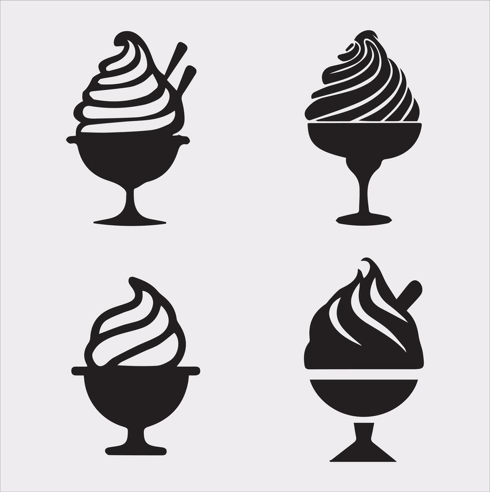 A Set of 4pcs Ice Cream Icons Silhouette Illustration with white Background vector
