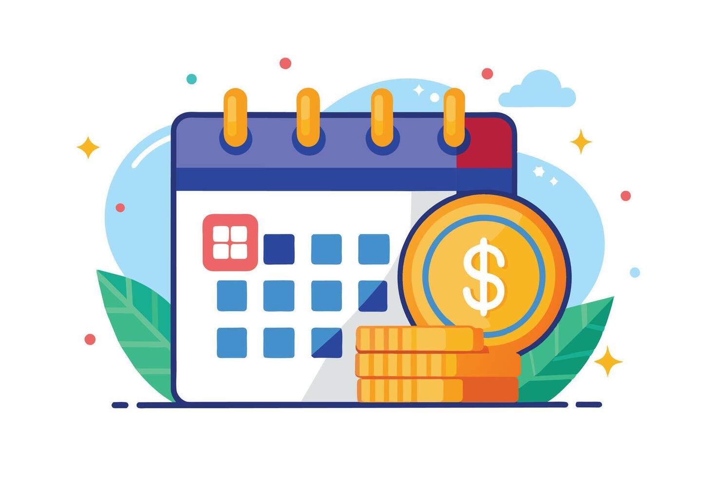 Illustrated Calendar With Dollar Coins for Financial Planning vector