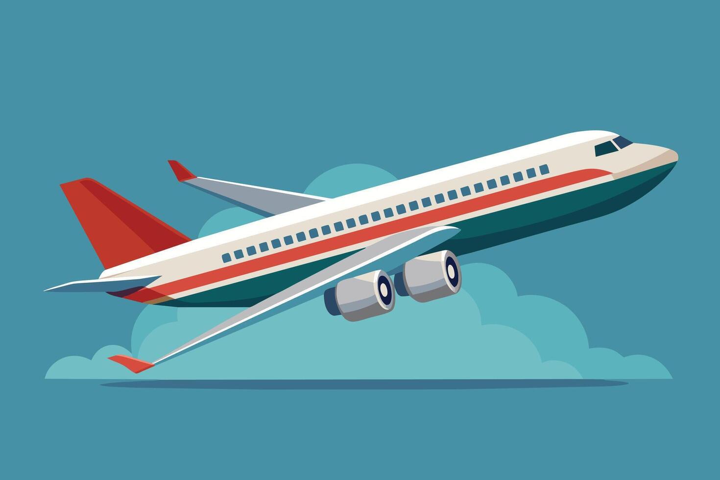 White and Red Airplane Flying Above Clouds in Blue Sky vector