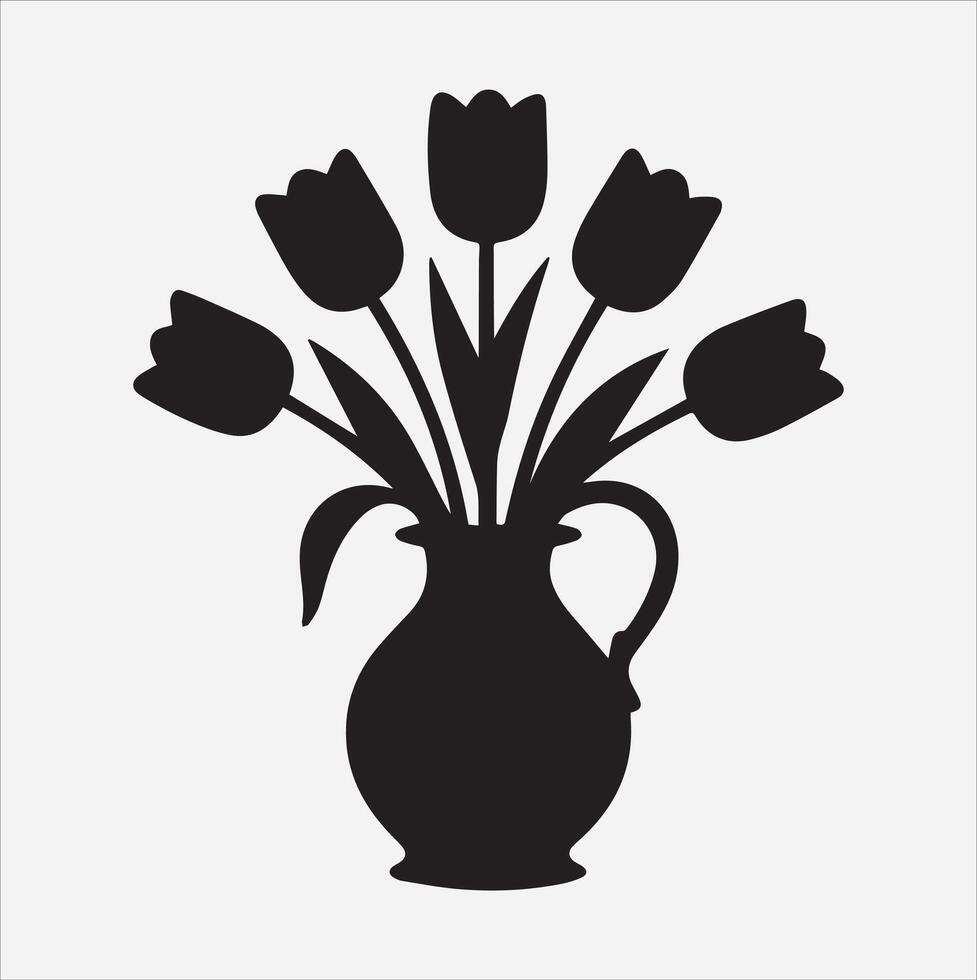 tulips in vase silhouette illustration on White Background vector