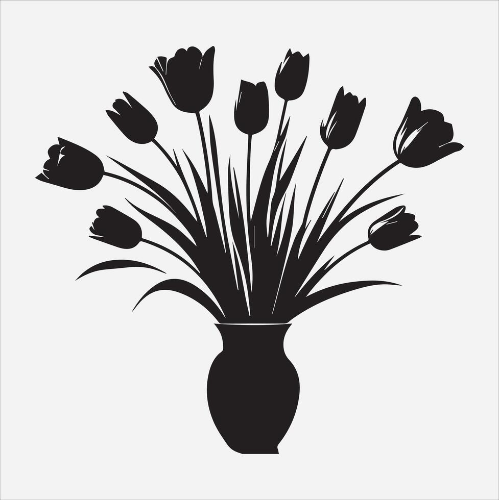tulips in vase silhouette illustration on White Background vector
