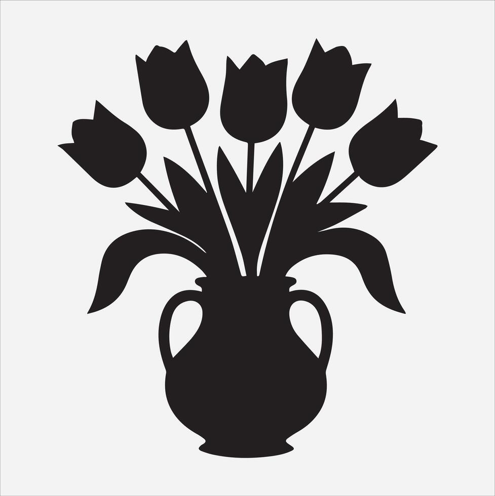 tulips in vase silhouette illustration on White Background vector