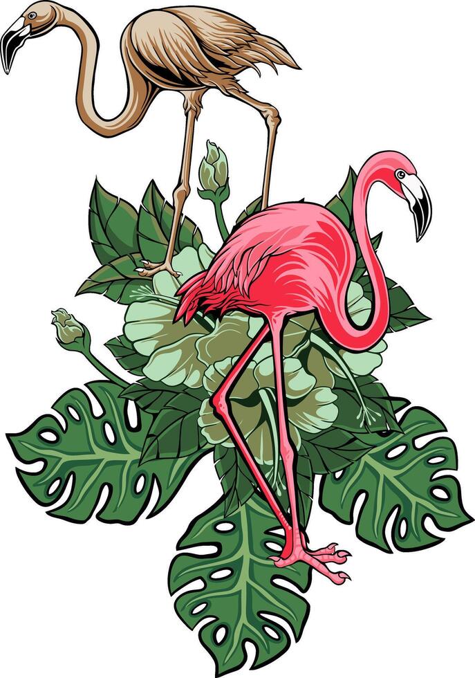 Flamingo Bird Illustrator Design For Elements, editable colors vector