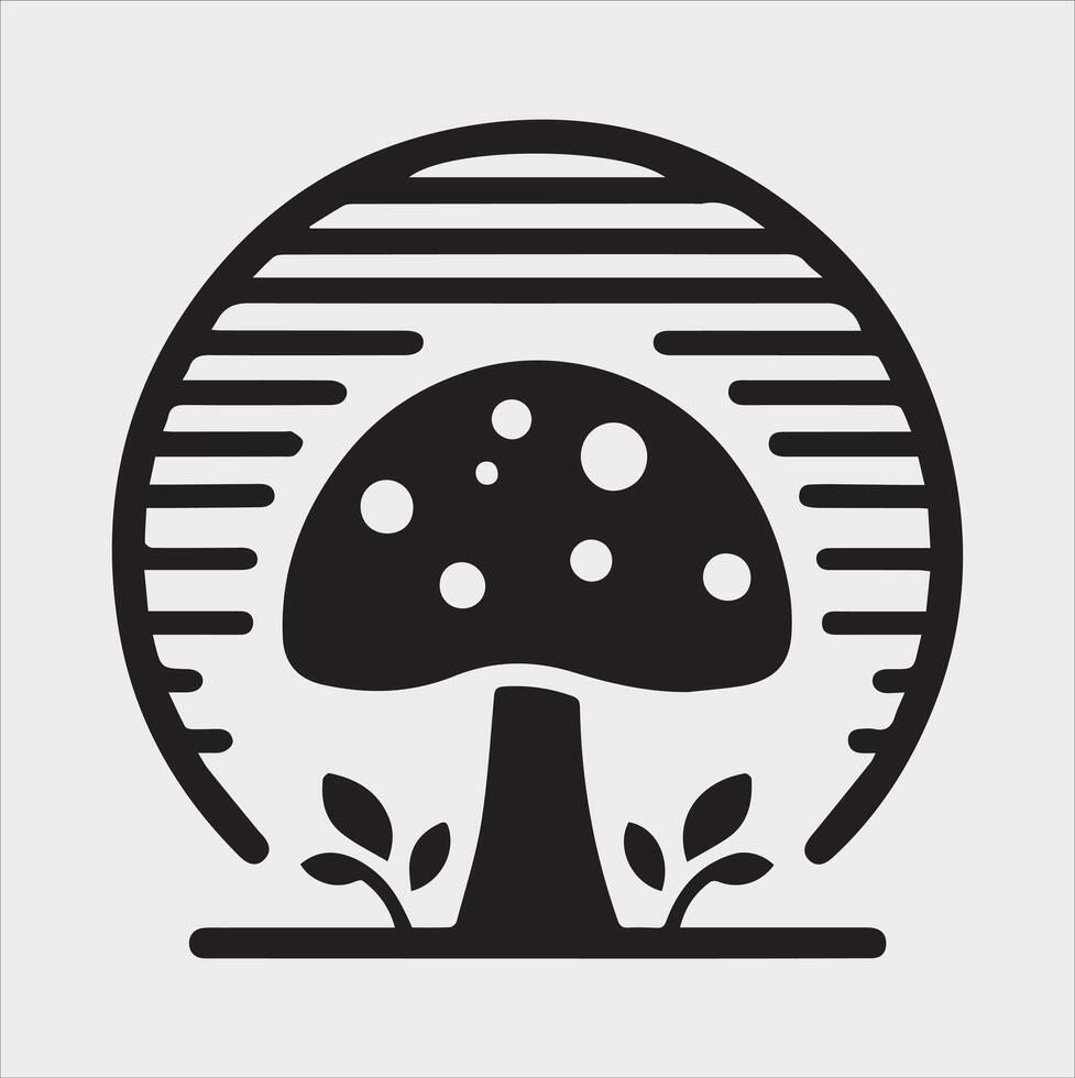 a Mushroom icon minimalist naturel logo Silhouette art illustration on White Background vector