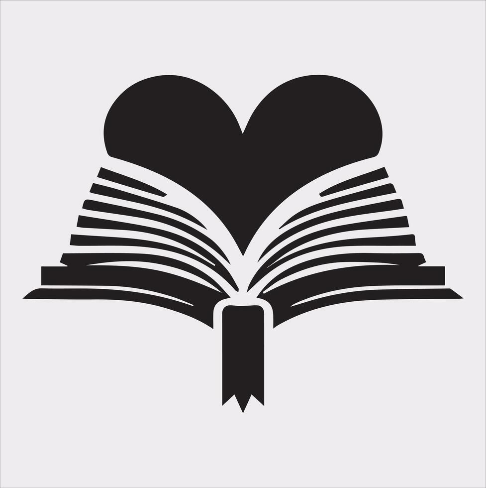 book And Love shape education logo Silhouette on White Background vector