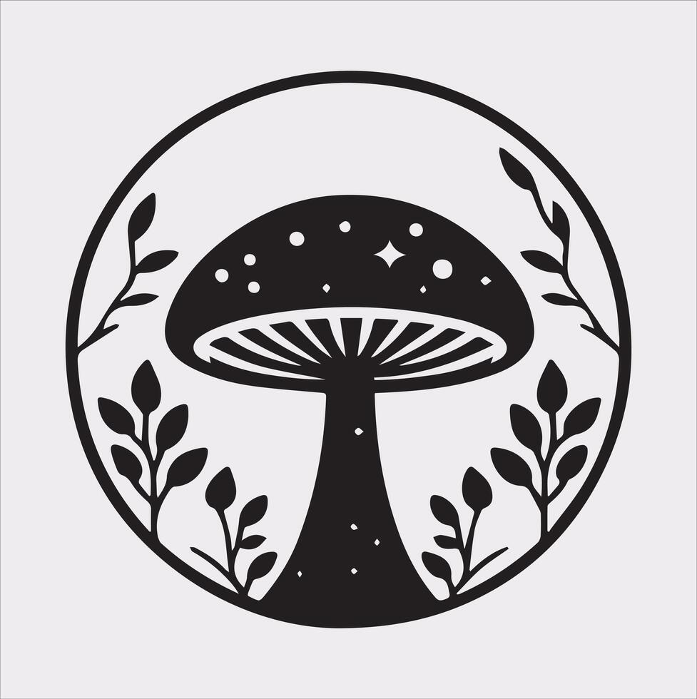 a Mushroom icon minimalist naturel logo Silhouette art illustration on White Background vector