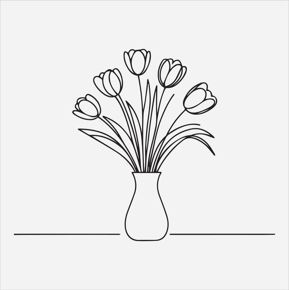 tulips in vase silhouette illustration on White Background vector