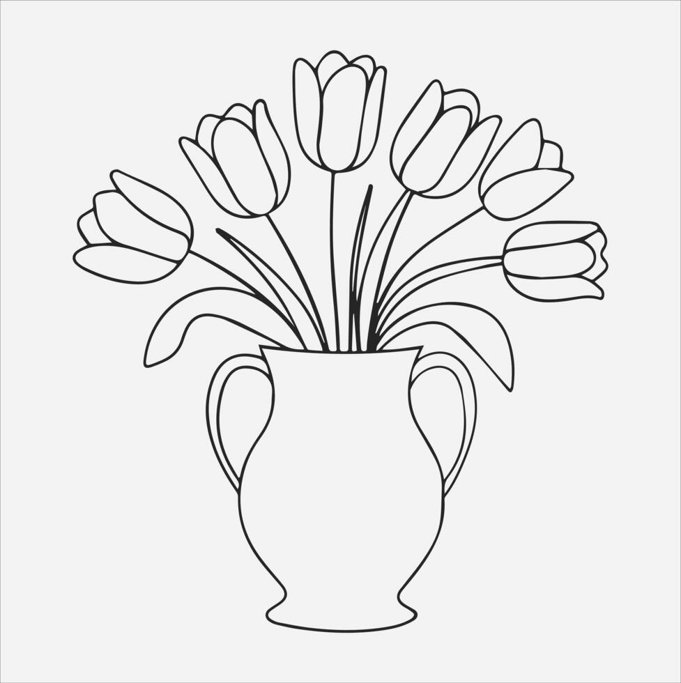 tulips in vase silhouette illustration on White Background vector
