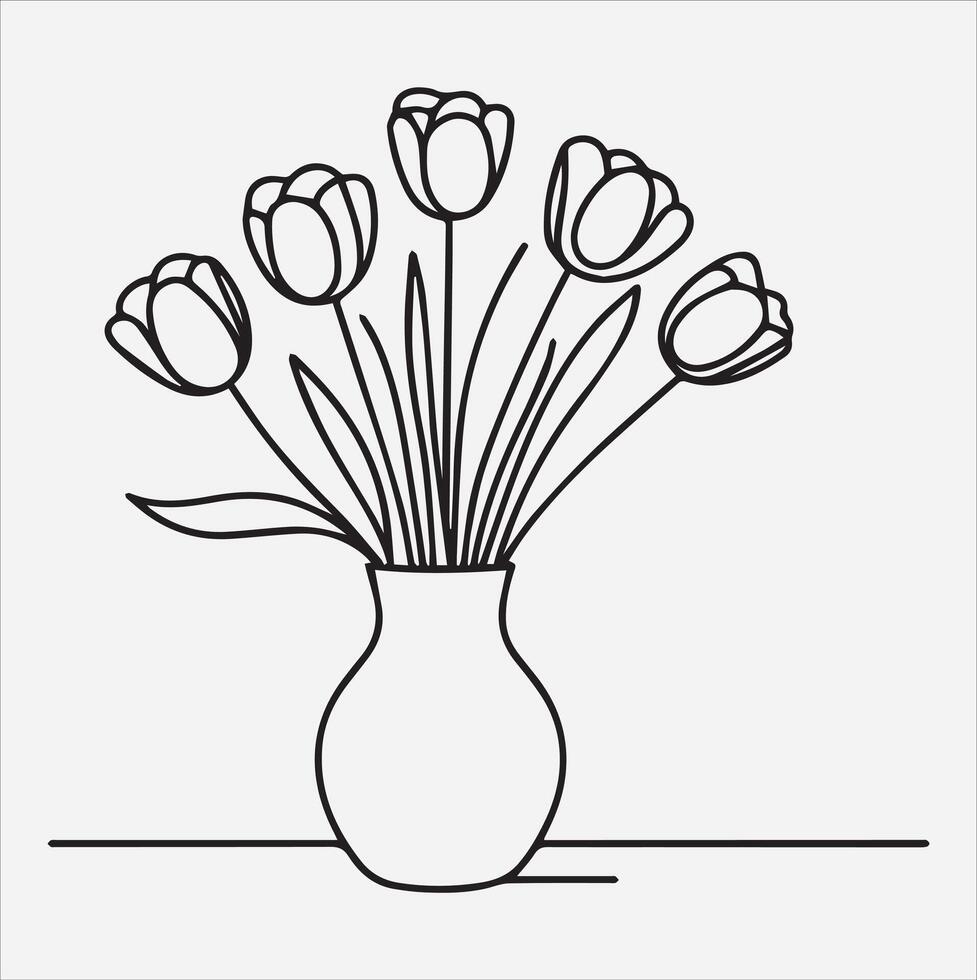 tulips in vase silhouette illustration on White Background vector