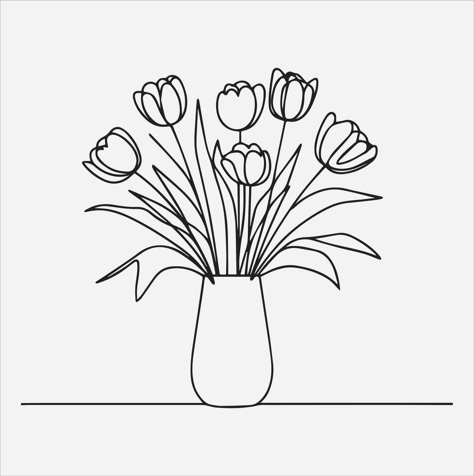 tulips in vase silhouette illustration on White Background vector