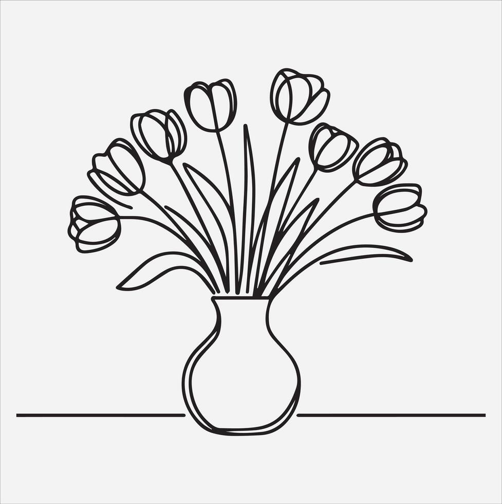 tulips in vase silhouette illustration on White Background vector