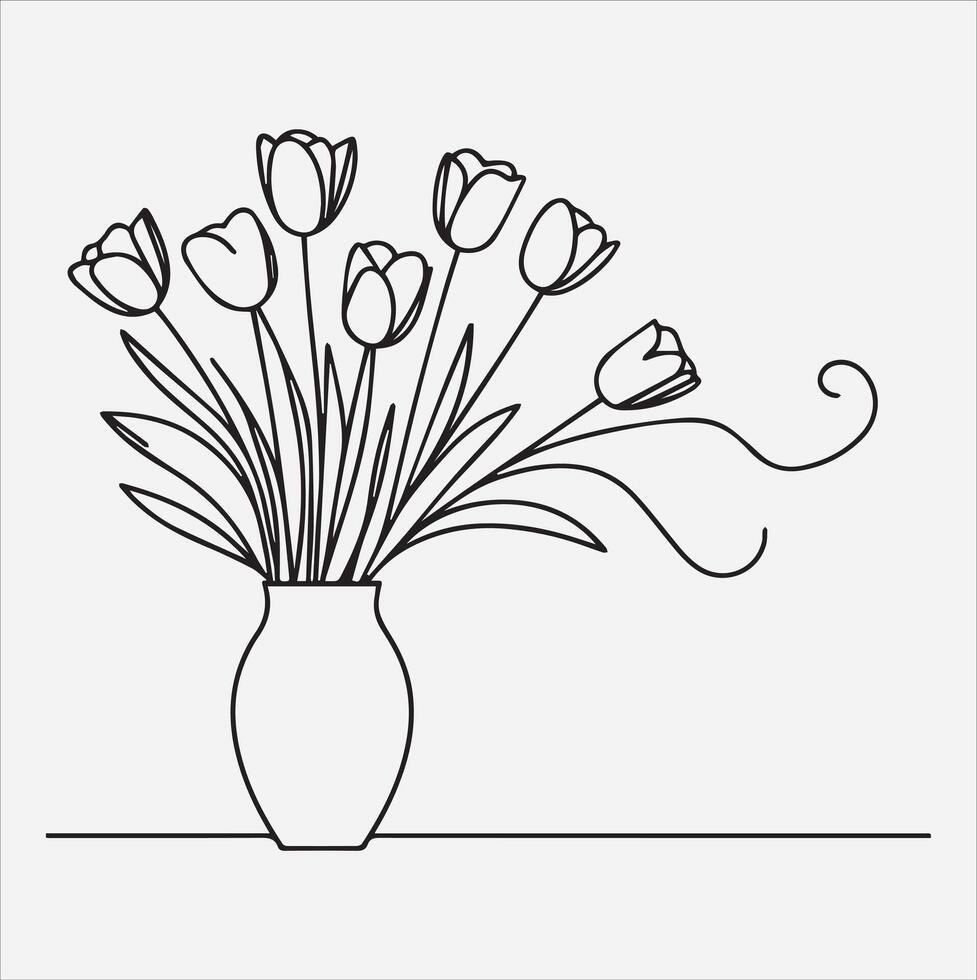 tulips in vase silhouette illustration on White Background vector