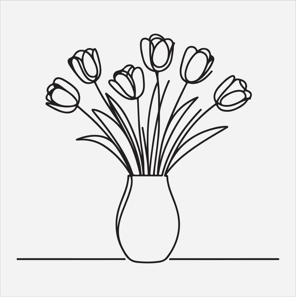 tulips in vase silhouette illustration on White Background vector