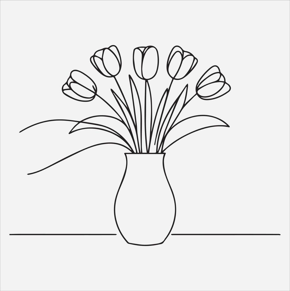 tulips in vase silhouette illustration on White Background vector